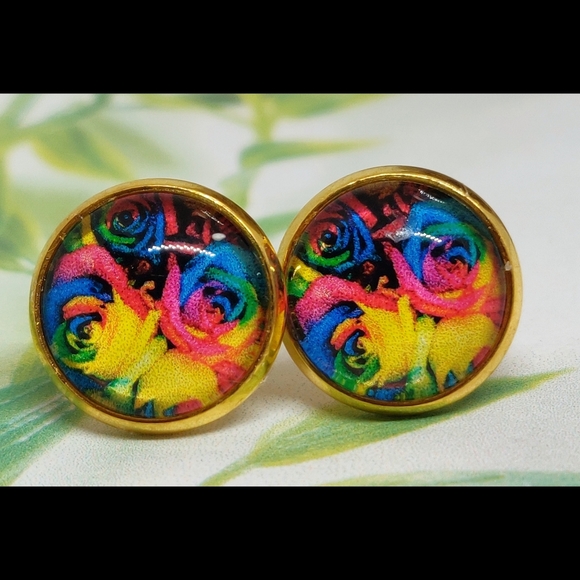 Jewelry - 3/$15 Tie Dye Rose Earring Studs